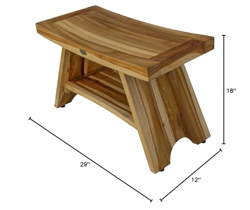 HomeRoots Rectangular Teak Shower Stool Or Bench with Shelf in Natural Finish