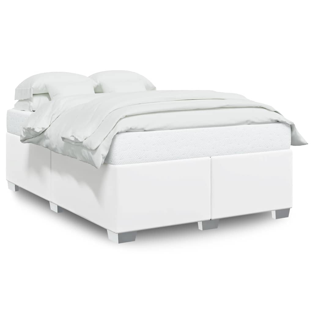 vidaXL Queen Bed Frame White Faux Leather upholstered Bedstead Modern Bedroom Furniture 79.9"x60.2"x18.1"