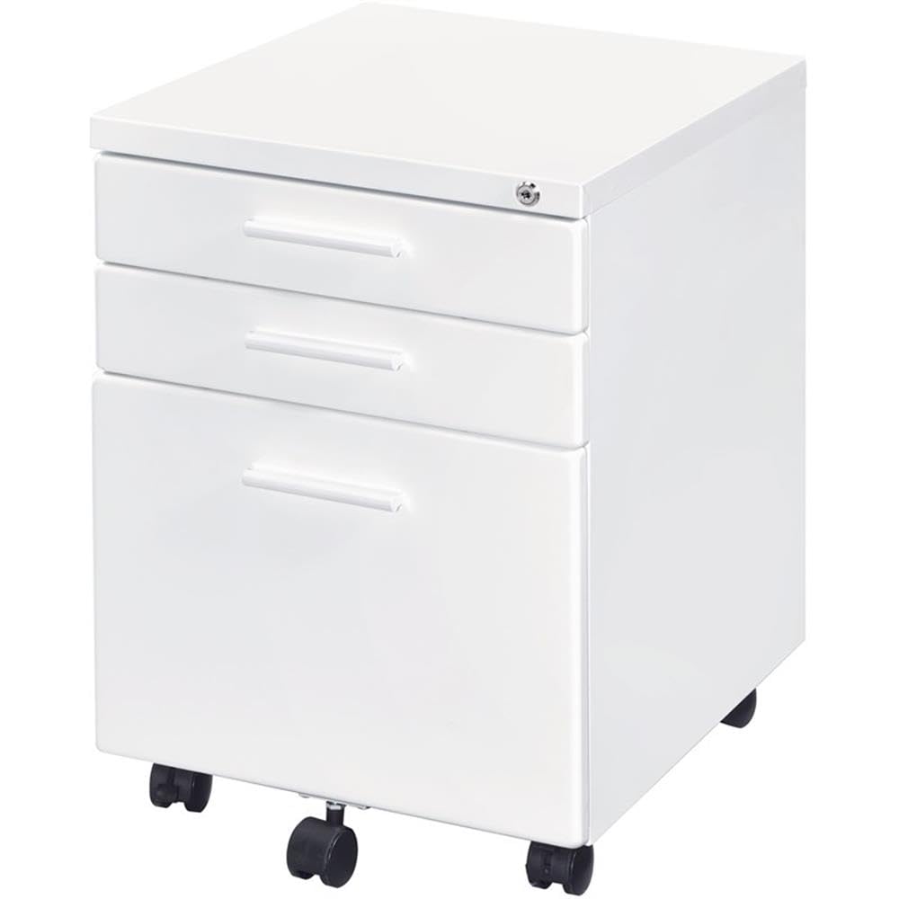 Acme Peden Wooden Rectangular 3-Drawer File Cabinet With Casters In White