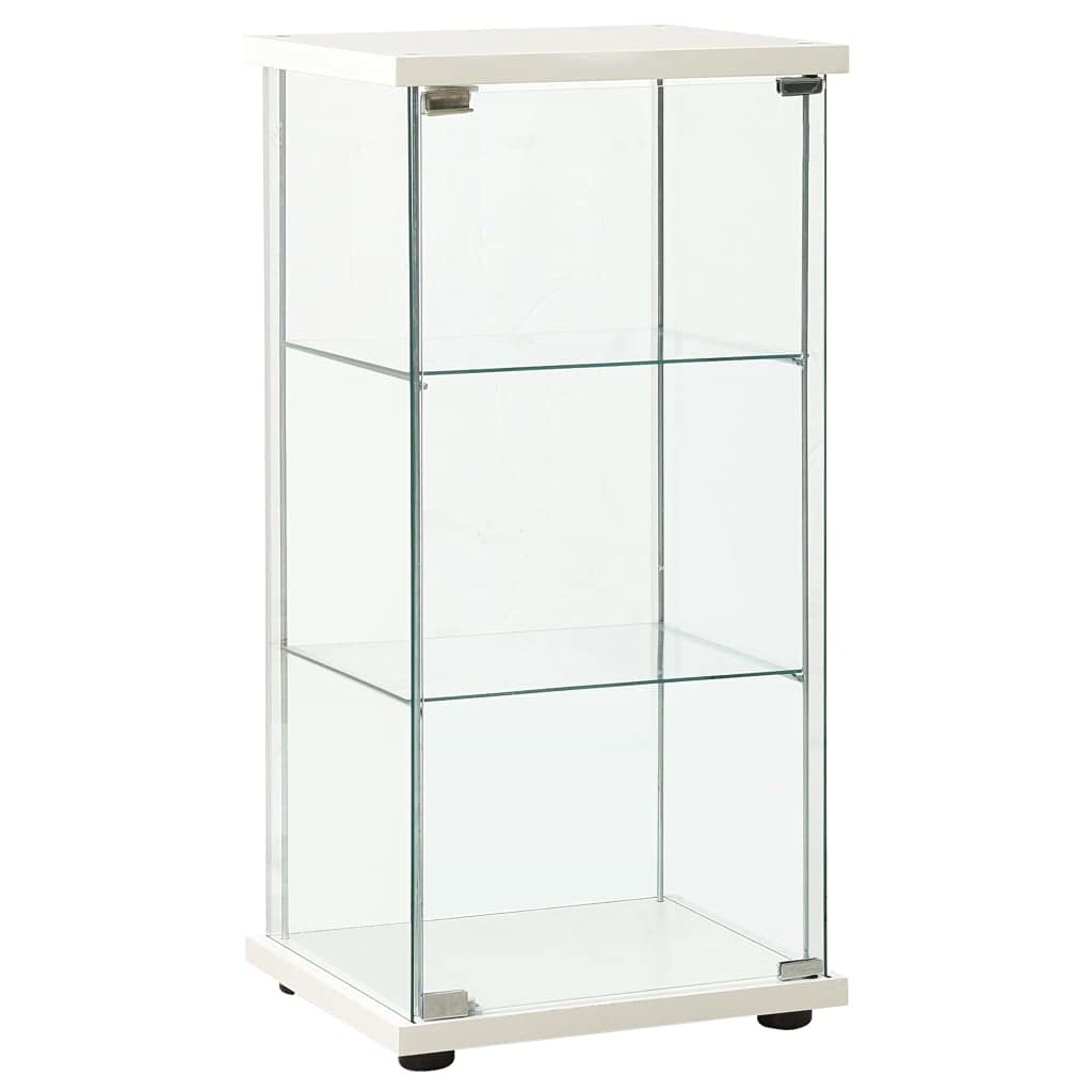 vidaXL White Storage Cabinet with Tempered Glass - Modern Book Organizer with Three Layers for Multimedia Appliances, DVDs, and Books