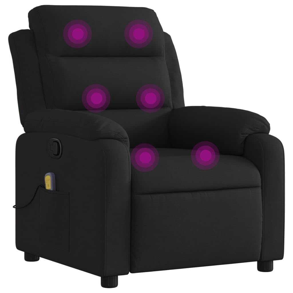 vidaXL Black Fabric Massage Recliner Chair - Manual Reclining Armchair with 6-Point Vibration for Living Room, Comfortable Seati