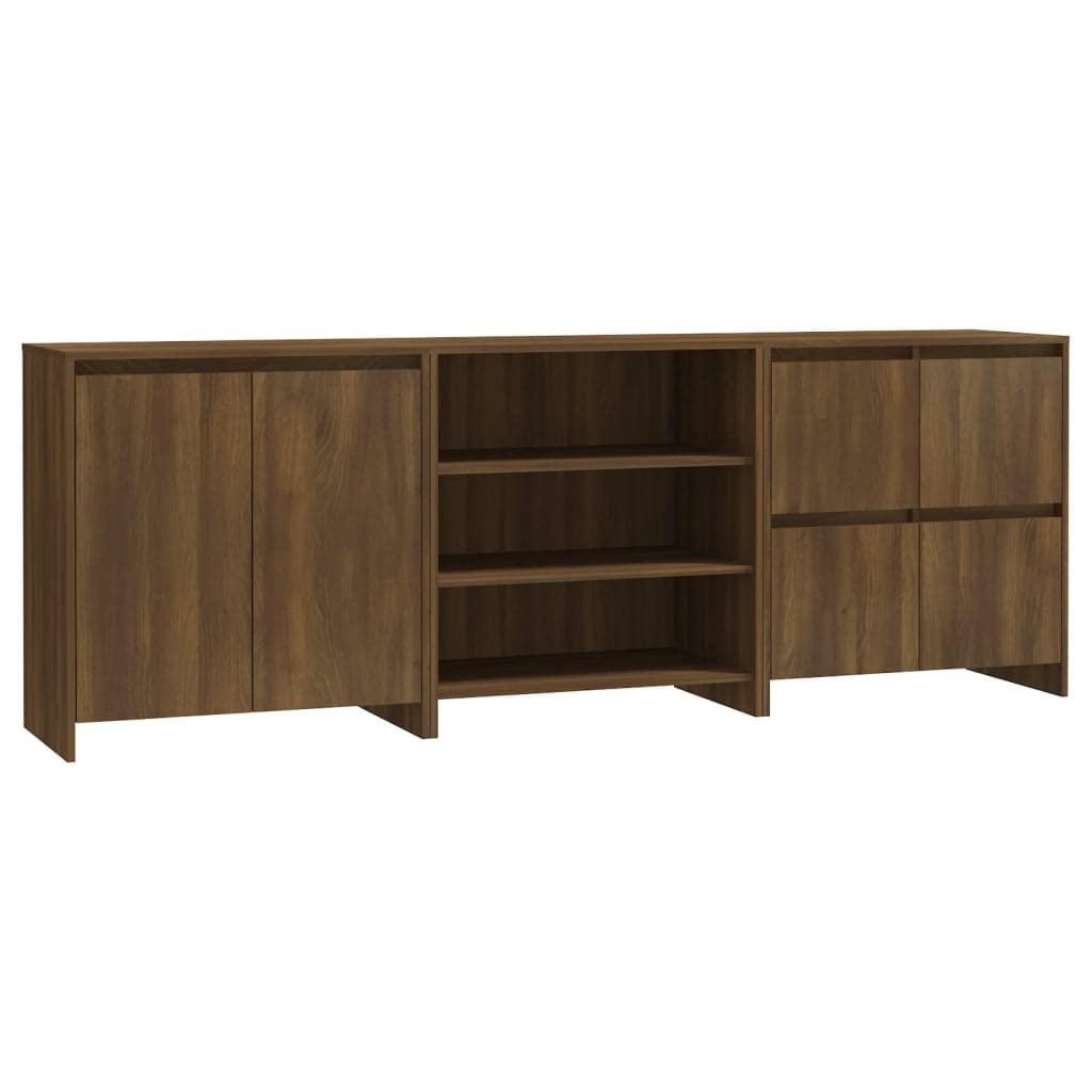 vidaXL Sideboard 3 Piece Home Indoor Bedroom Living Room Highboard Buffet Side Storage Console Cabinet Furniture Brown Oak Engineered Wood