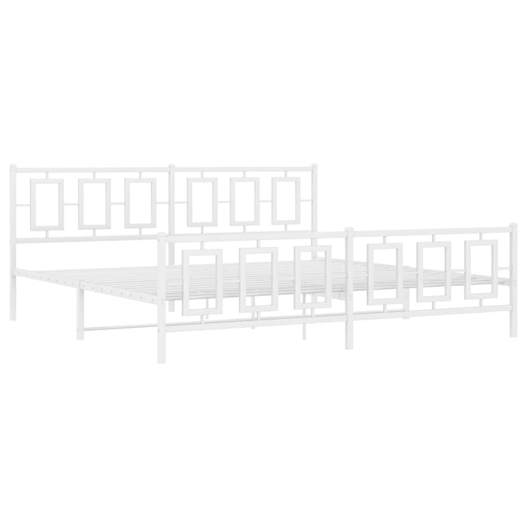 vidaXL White King Metal Bed Frame-76"x79.9", Hallmark Steel Construction, Headboard/Footboard Included
