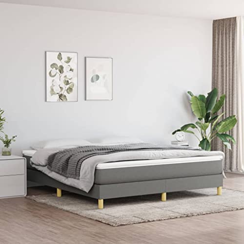 vidaXL Bed Frame, Double Platform Bed with Mattress, Mattress Foundation with Plywood Slats Support, Dark Gray 72&quot;x83.9&quot; California King Fabric