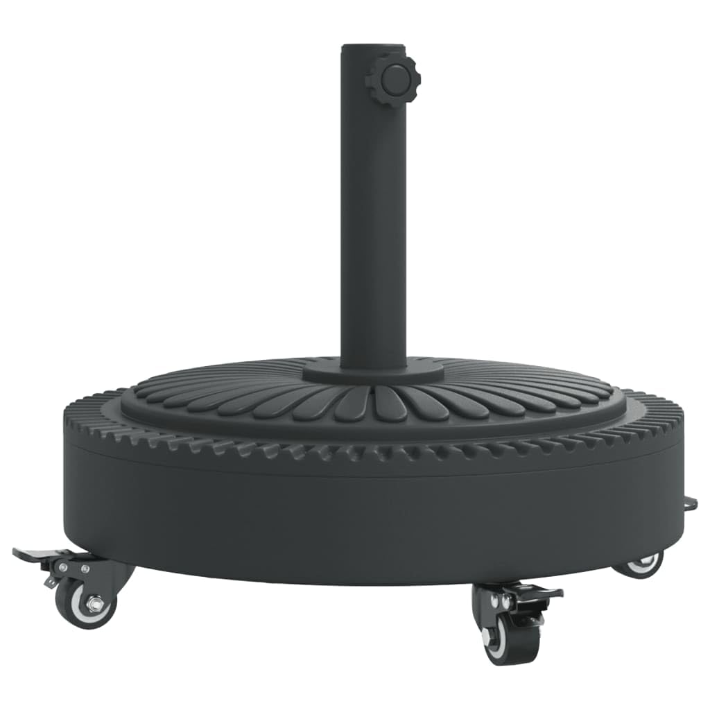 vidaXL Parasol Base with Wheels - Black Round Heavy-Duty Umbrella Holder - Fits Ø1.5/1.9&quot; Poles - 59.5 lbs - PE/Iron/Concrete