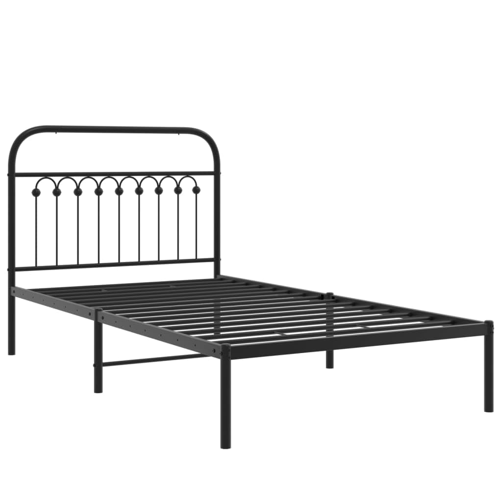 vidaXL Metal Bed Frame with Headboard - Single Bed 39.4&quot; x 78.7&quot; Steel Frame, Extra Storage Space, Black, Bedroom Decor