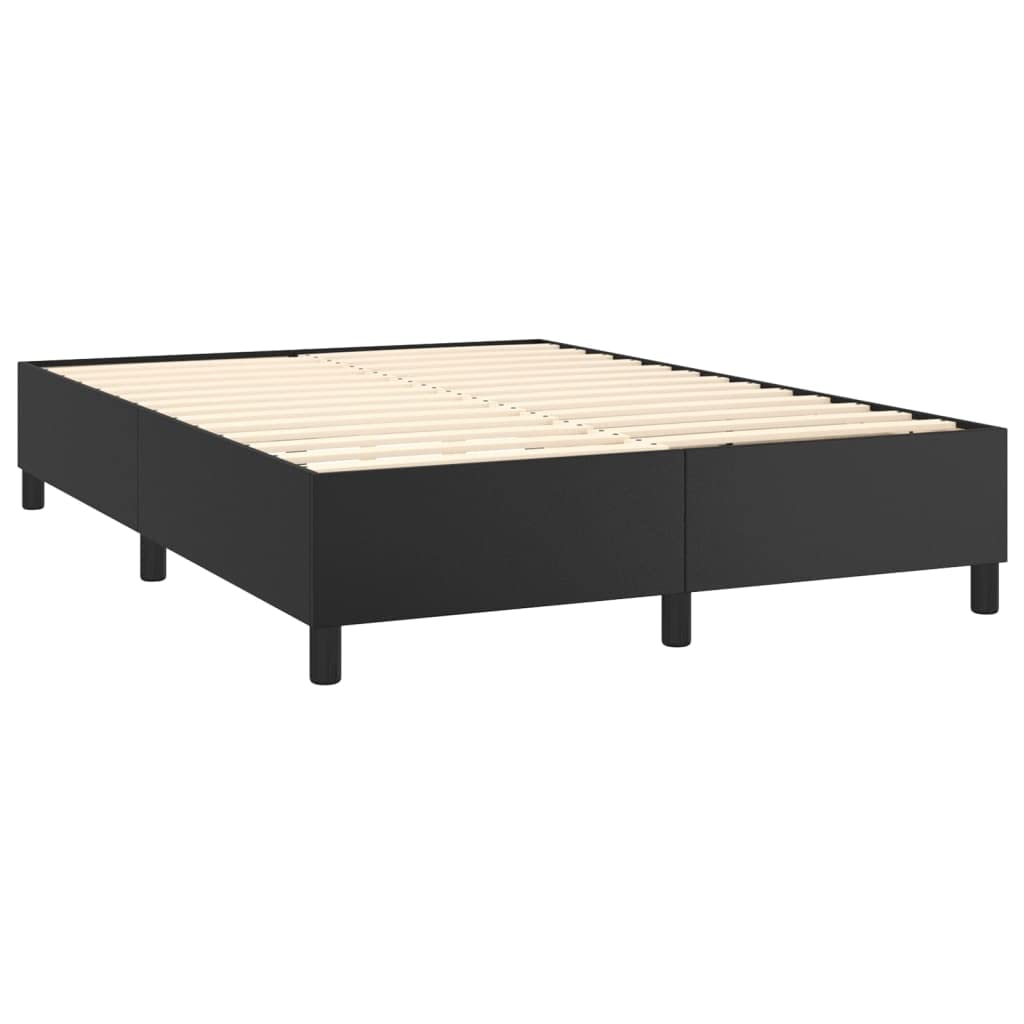 Vidaxl Modern Black Box Spring Bed Frame, Faux Leather - Sturdy Construction, Fits A 53.9&quot;X74.8&quot; Mattress, Perfect For Any Bedroom Décor