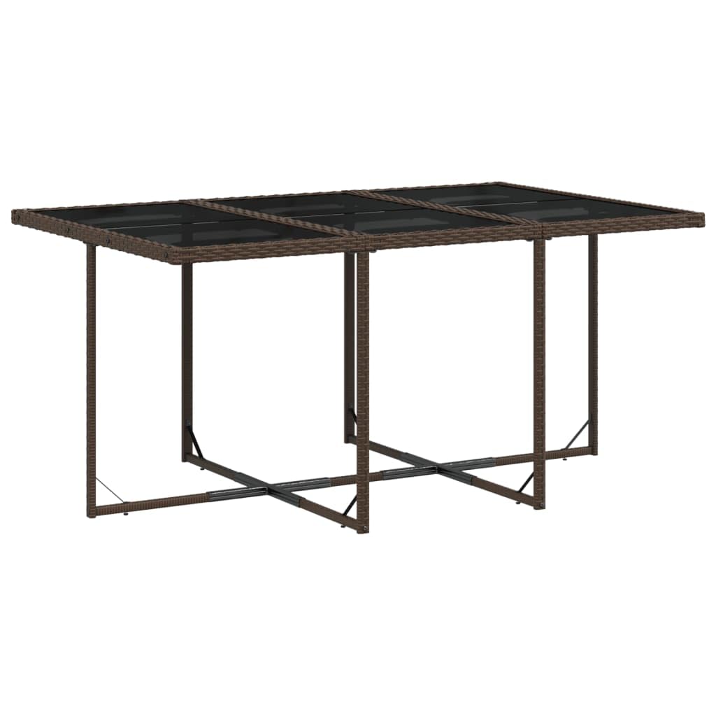 vidaXL Patio Dining Set with Cushions - 7 Piece Poly Rattan, Brown, Foldable Chairs, Tempered Glass Tabletop, Washable Covers
