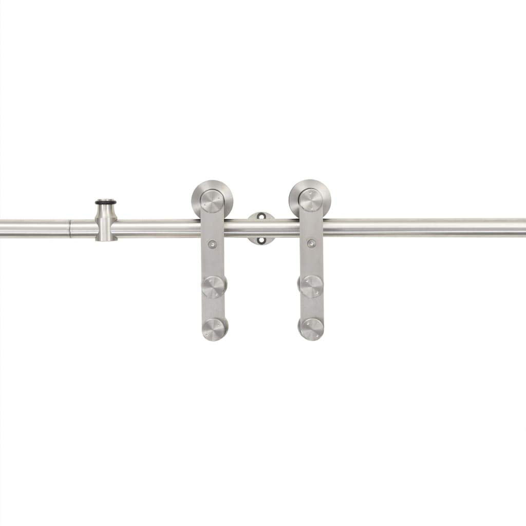 vidaXL Sliding Door Hardware Kit - 72'' Stainless Steel Silver - Suitable for Doors of Any Room - Silent and Effortless Operati