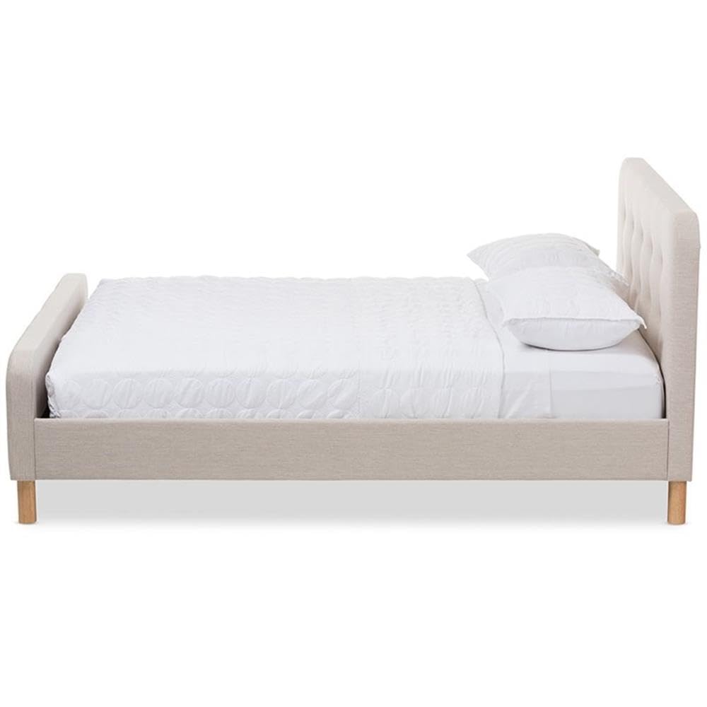 Baxton Studio Samson Mid-Century Light Beige Fabric Upholstered Full Size Platform Bed