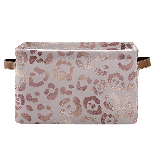 Seulife Rose Gold Leopard Print Pink Foldable Storage Basket, Large Collapsible Organizer Storage Bin Cube Toys Storage Boxes With Handles For Bathroom Kids Nursery Closet Storage, 1 Pack