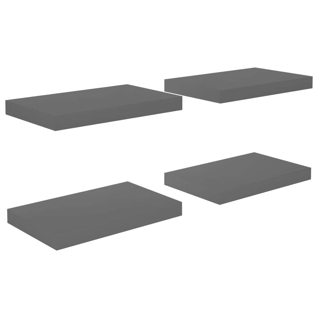 vidaXL Floating Wall Shelves Set of 4 - Modern, High Gloss Gray, Easy to Install, Durable Honeycomb MDF & Metal Frame - 15.7&quot;x9.1&quot;x1.5&quot;