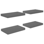 vidaXL Floating Wall Shelves Set of 4 - Modern, High Gloss Gray, Easy to Install, Durable Honeycomb MDF & Metal Frame - 15.7"x9.1"x1.5"