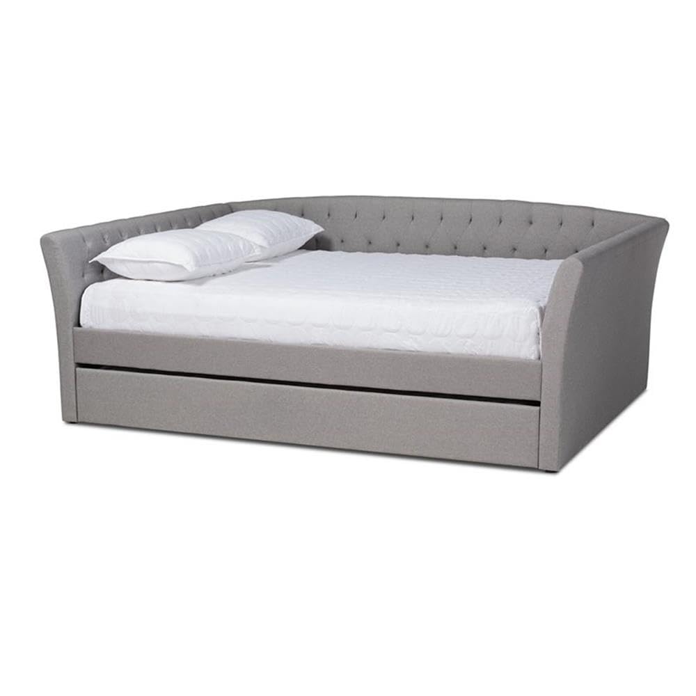 Baxton Studio Delora Modern and Contemporary Light Grey Fabric Upholstered Full Size Daybed with Roll-Out Trundle Bed