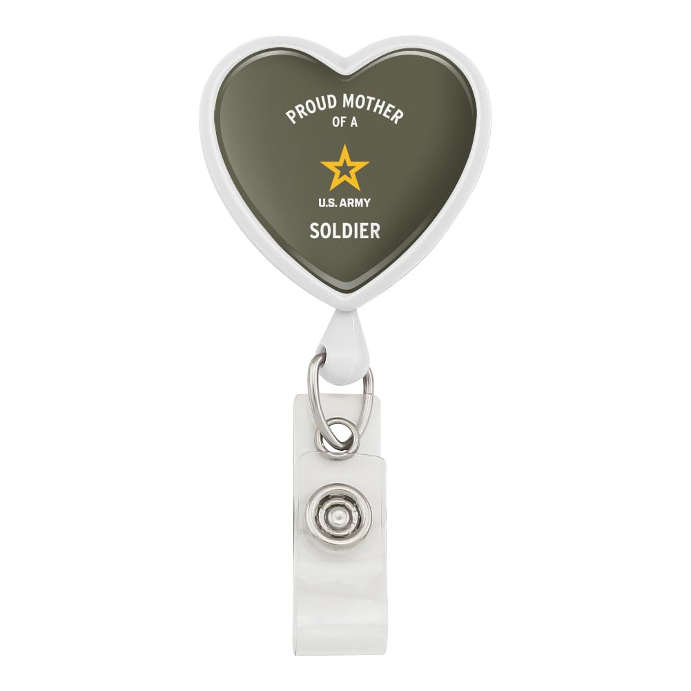 U.S. Army Proud Mother Of A Soldier Heart Lanyard Retractable Reel Badge Id Card Holder