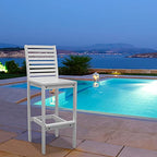 HomeRoots Wood: Acacia White Bar Chair with Horizontal Slats