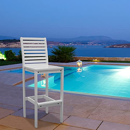 HomeRoots Wood: Acacia White Bar Chair with Horizontal Slats