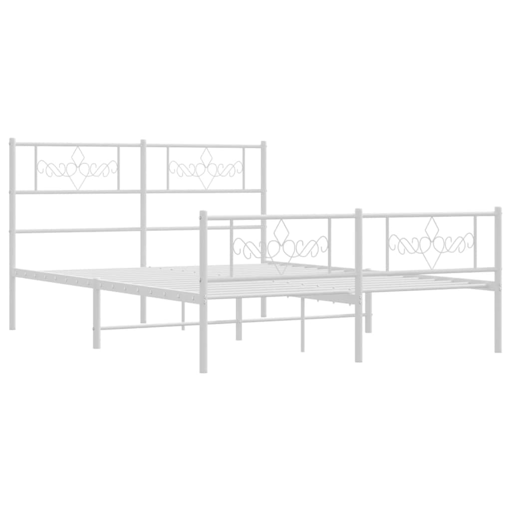 vidaXL 12 Inch Modern White Queen Bed Frame with Headboard & Footboard, Sturdy Metal Platform Bed Frame & Slats, Extra Under Bed Storage, No Box Spring Needed, Without Mattress