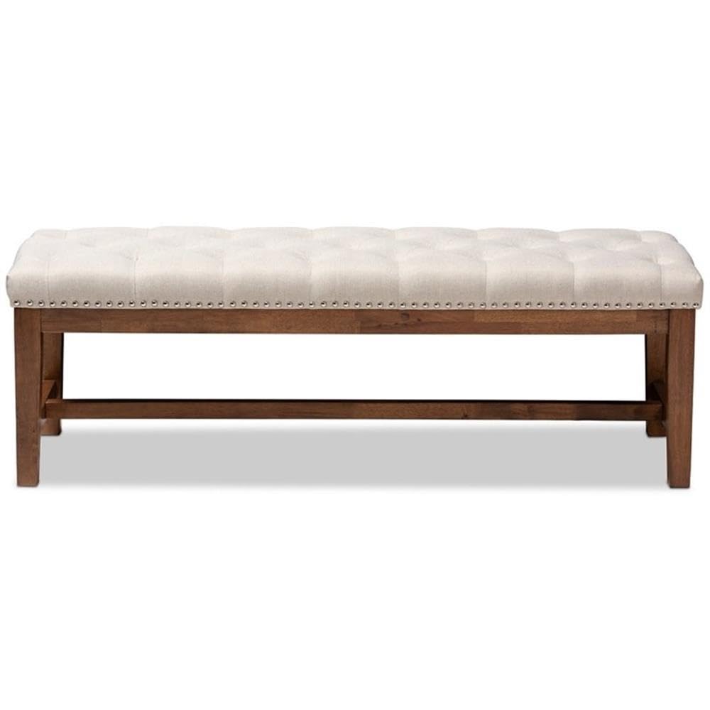 Baxton Studio Ainsley Modern and Contemporary Light Beige Fabric Upholstered Walnut Finished Solid Rubberwood Bench