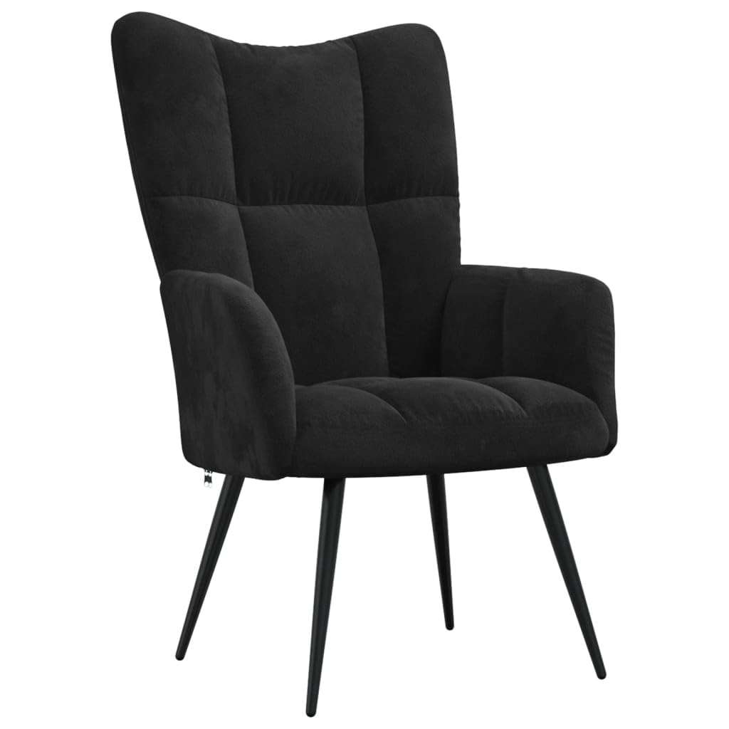 vidaXL Relaxing Chair in Black Velvet - Modern Design with Steel Frame and Thick Foam Padding, Perfect for Living Room or Office Use.