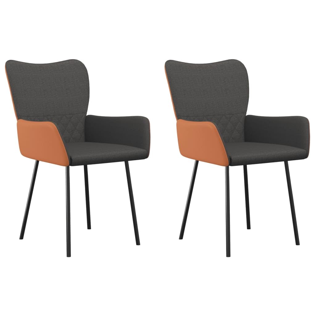 2 Pcs Dark Grey Fabric Faux Leather Dining Chairs