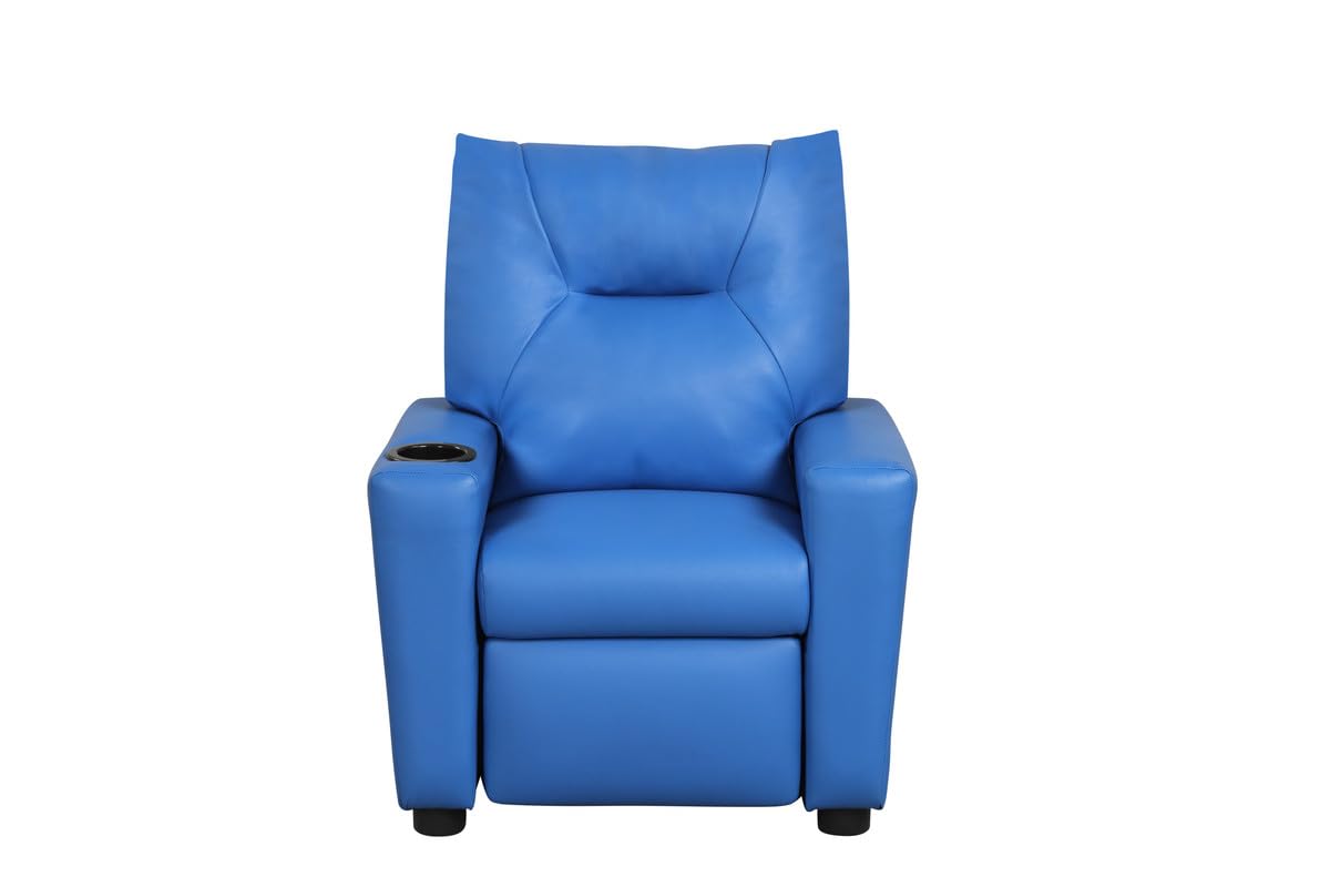 Lilola Home Perline 23&quot; W Blue PVC Fabric Kids Recliner Chair with Cupholder