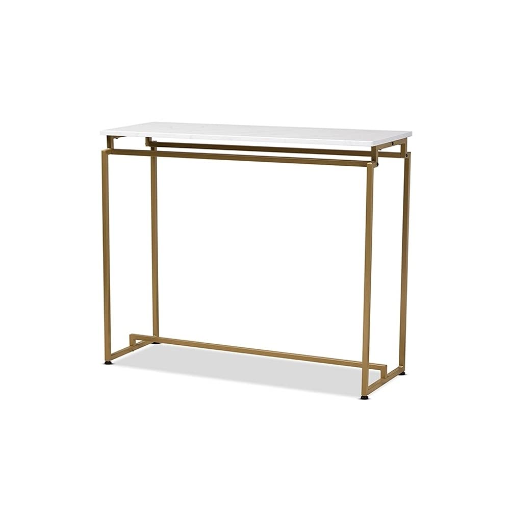 Baxton Studio Renzo Brushed Gold Metal Console Table With Faux Marble In White