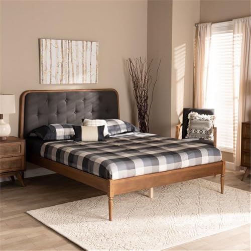 Baxton Studio Diantha Classic and Traditional Dark Grey Fabric Upholstered and Walnut Brown Finished Wood King Size Platform Bed