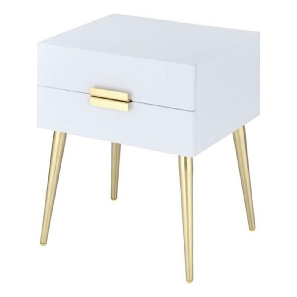 Acme Denvor Wood and Metal 2-Drawer End Table in White and Gold