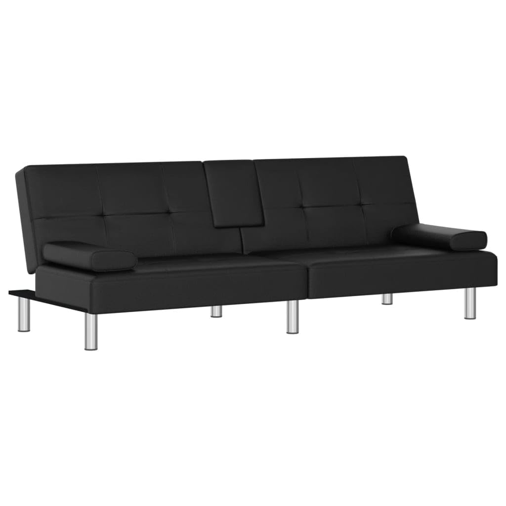 vidaXL Modern Sleeper Sofa | Stylish Black Faux Leather Sofa Bed with Cup Holders | Convertible Couch Bed Comfortable Seating