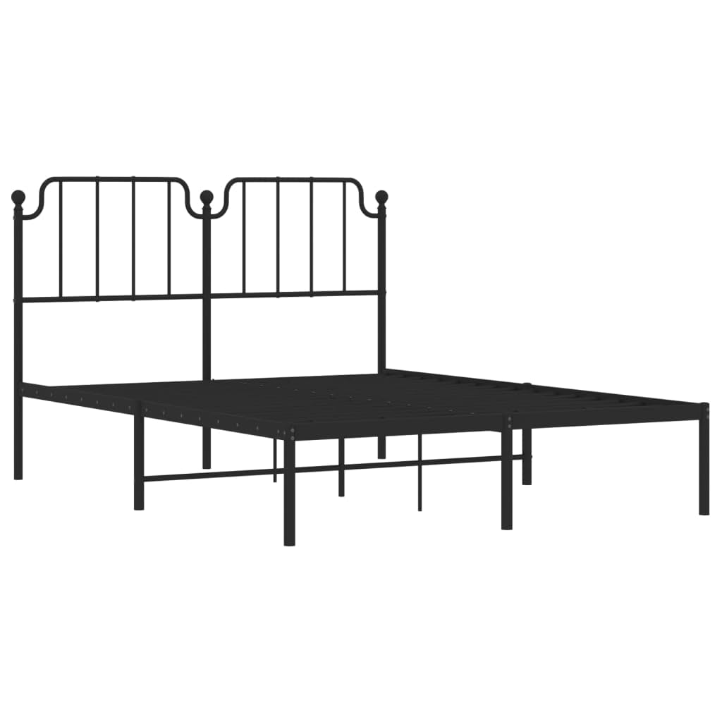 vidaXL Classic Black Metal Bed Frame with Headboard - Sturdy Steel Construction, Breathable Metal Slats, Under-Bed Storage Space, Suitable for 53.1&quot;x74.8&quot; Mattress