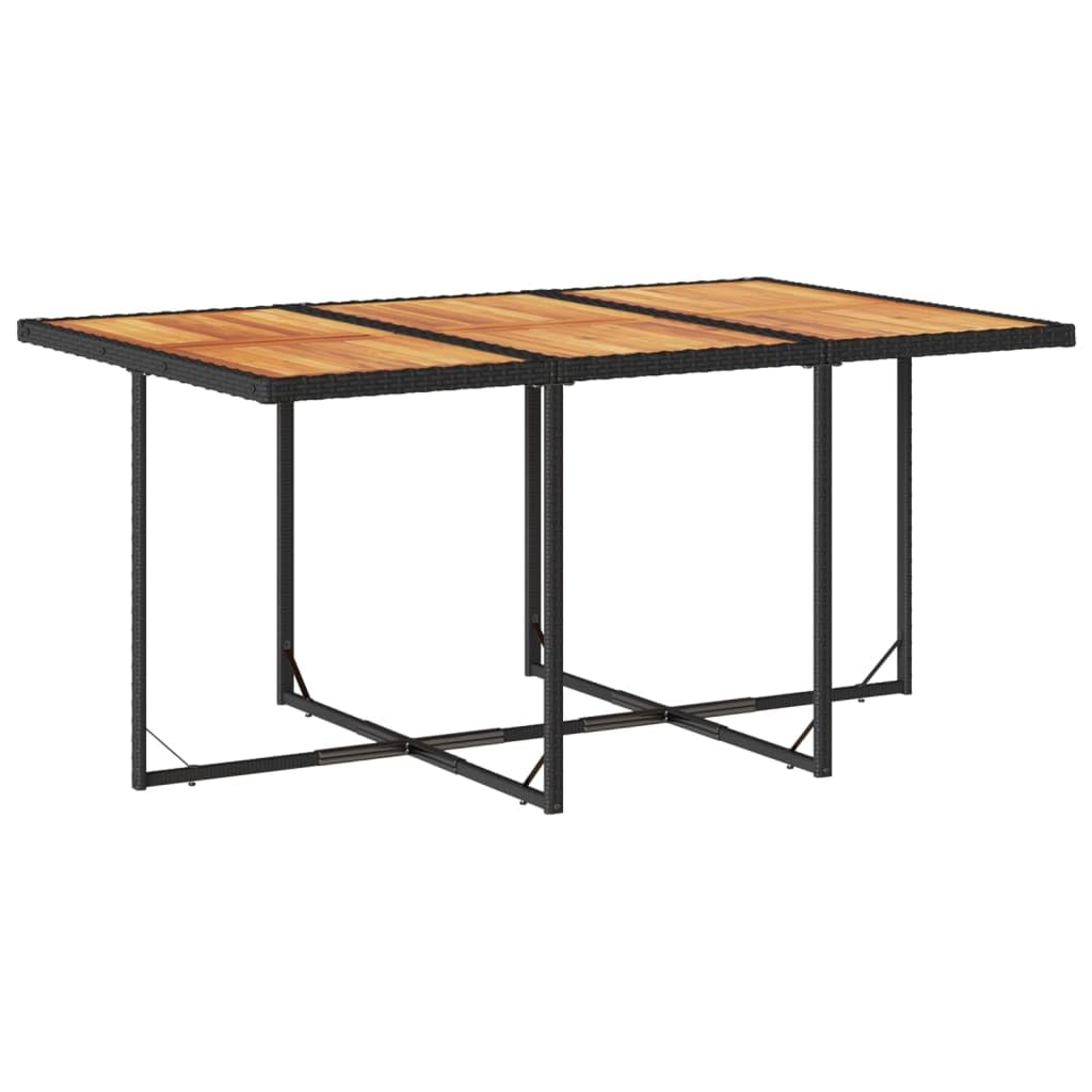 vidaXL Patio Dining Set - 7 Piece Outdoor Furniture with Cushions - Black Poly Rattan and Acacia Wood Table