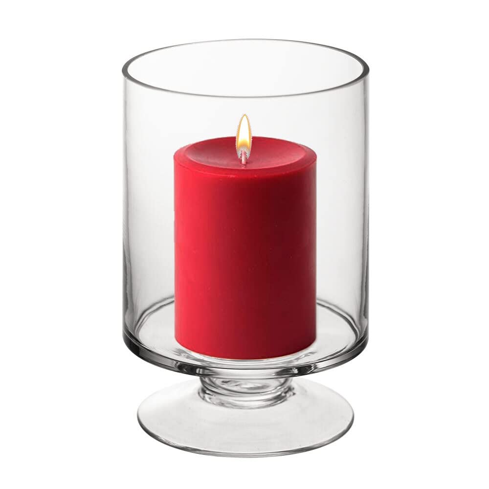 CYS EXCEL Glass Hurricane Pillar Candle Holder (H:6 W:3.75) | Multiple Size Choices Short Stem Candle Centerpieces | Stemmed Gla