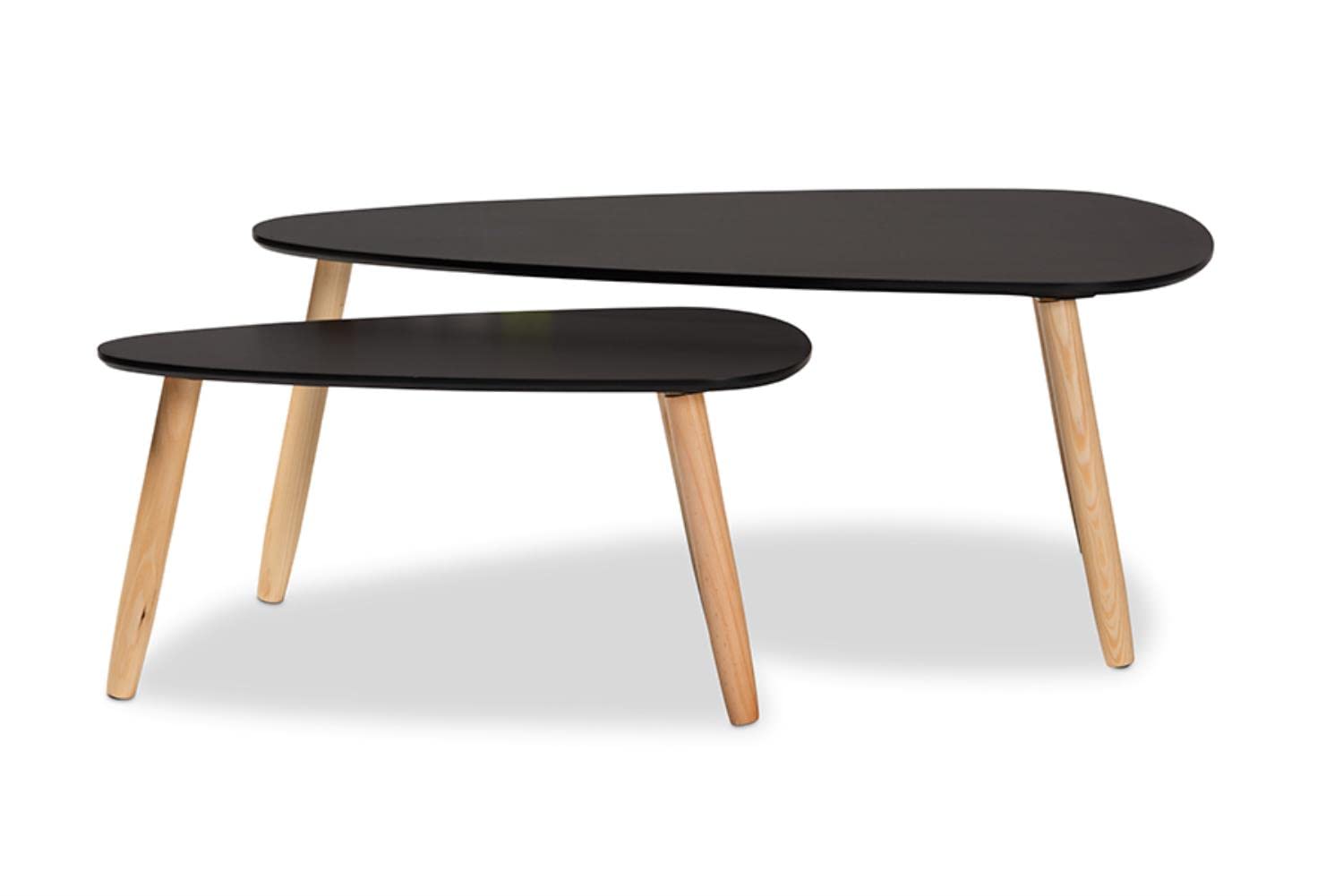 Baxton Studio Farid Mid-Century Modern Two-Tone Black and Oak Brown Finished Wood 2-Piece Coffee Table Set