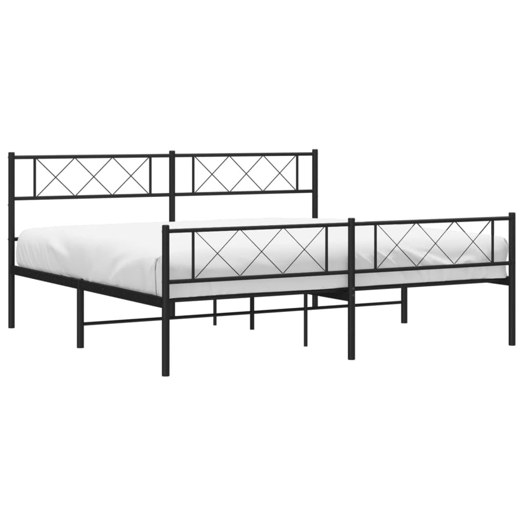 vidaXL 12'' King Metal Bed Frames with Headboard and Footboard, Platform Bed Frame with Strong Metal Slats Support, Under Bed Storage, Noise Free, Black, Without Mattress