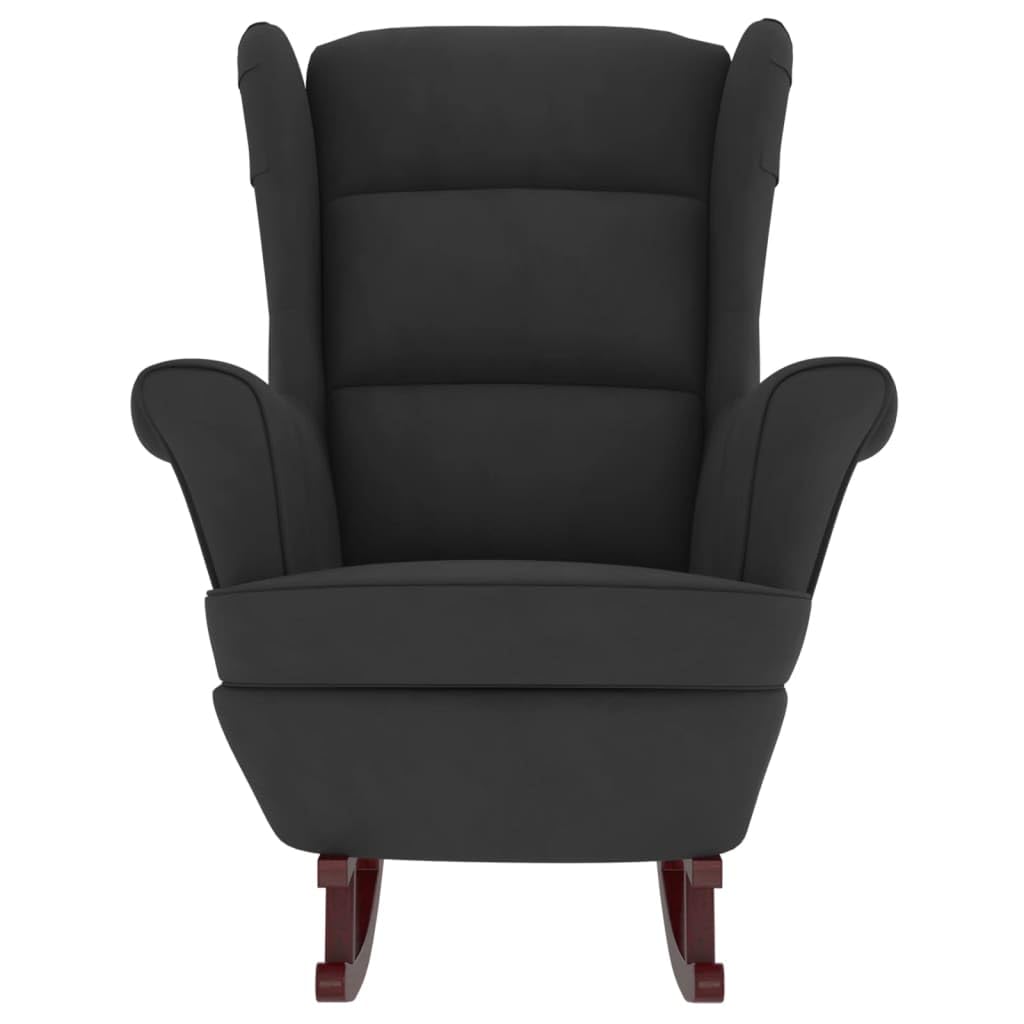 vidaXL Black Velvet Rocking Chair with Solid Rubberwood Legs - Comfortable Cushioned Seating for Living Room, Lounge, Bedroom