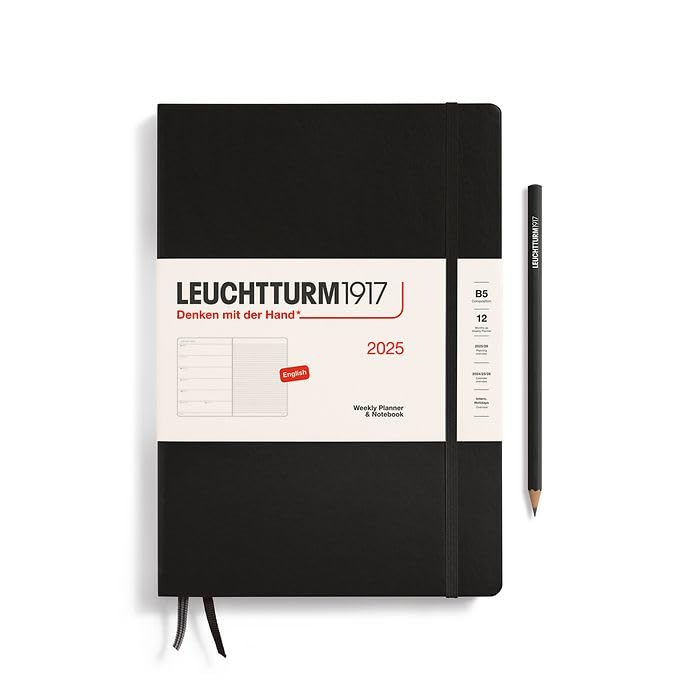 Leuchtturm1917 - Weekly Planner & Notebook 2025, Hardcover, Composition (B5), Black (Jan 1 - Dec 31, 2025)