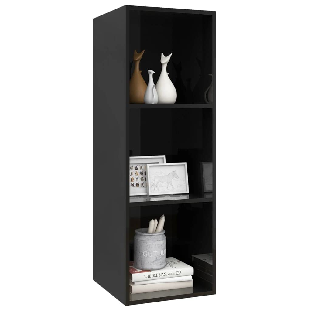 vidaXL Wall-mounted TV Cabinet High Gloss Black 14.6&quot;x14.6&quot;x42.1&quot; Chipboard