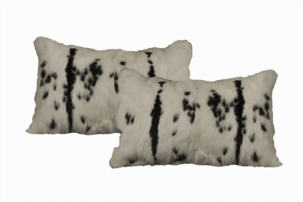 HomeRoots 100% Natural Rabbit Fur and Microsuede Set of Two 12' X 20' Black and White Rabbit Zippered Natural Fur Animal Print Throw Pillows