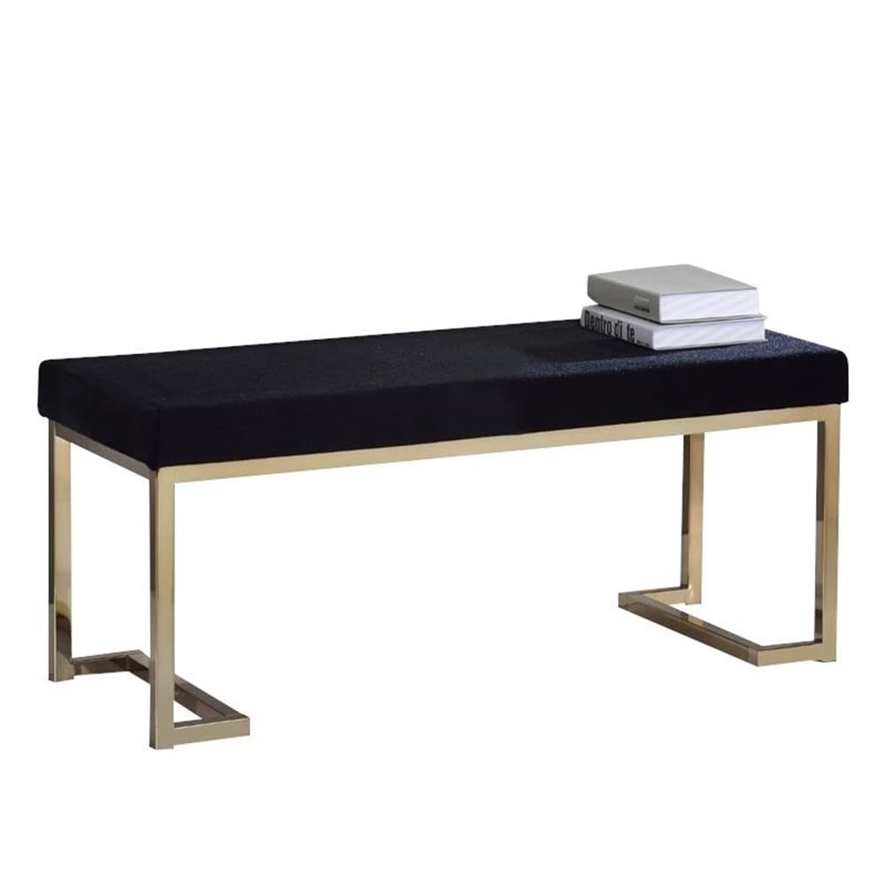 Acme Boice Rectangular Bench With Metal Tube In Black Fabric And Champagne