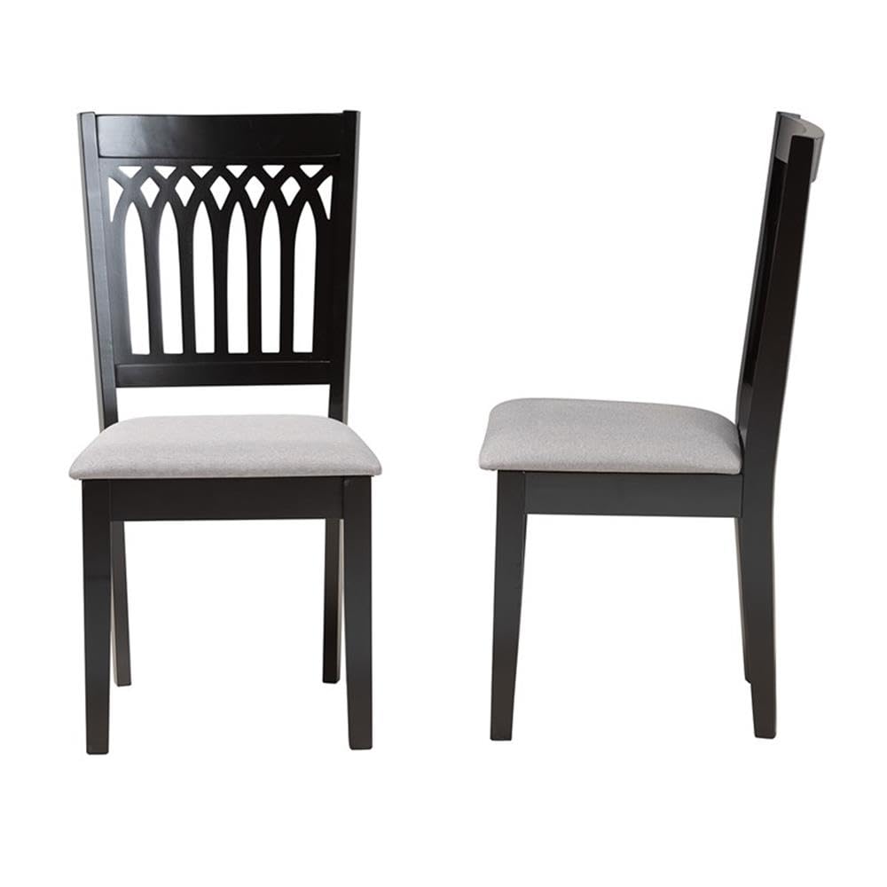 Baxton Studio Genesis Modern Grey Fabric and Dark Brown Finished Wood 2-Piece Dining Chair Set