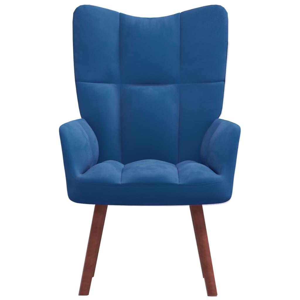 vidaXL Blue Velvet Relaxing Chair with Wooden Legs and Steel Frame – Comfortable Lounge Seating for Living Room, Office, or Bedroom