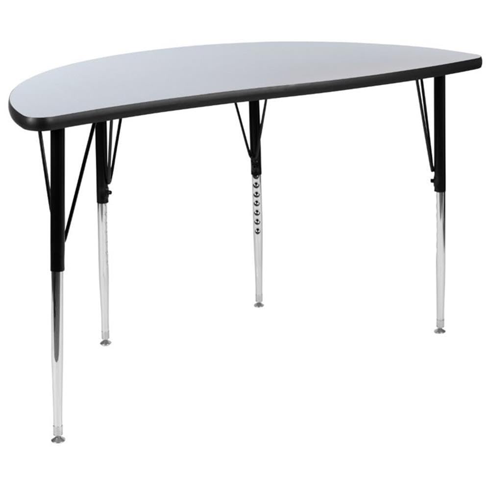 Flash Furniture 3 Piece 76" Oval Wave Collaborative Grey Thermal Laminate Activity Table Set - Standard Height Adjustable Legs
