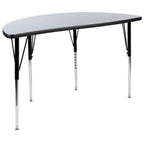Flash Furniture 3 Piece 76" Oval Wave Collaborative Grey Thermal Laminate Activity Table Set - Standard Height Adjustable Legs