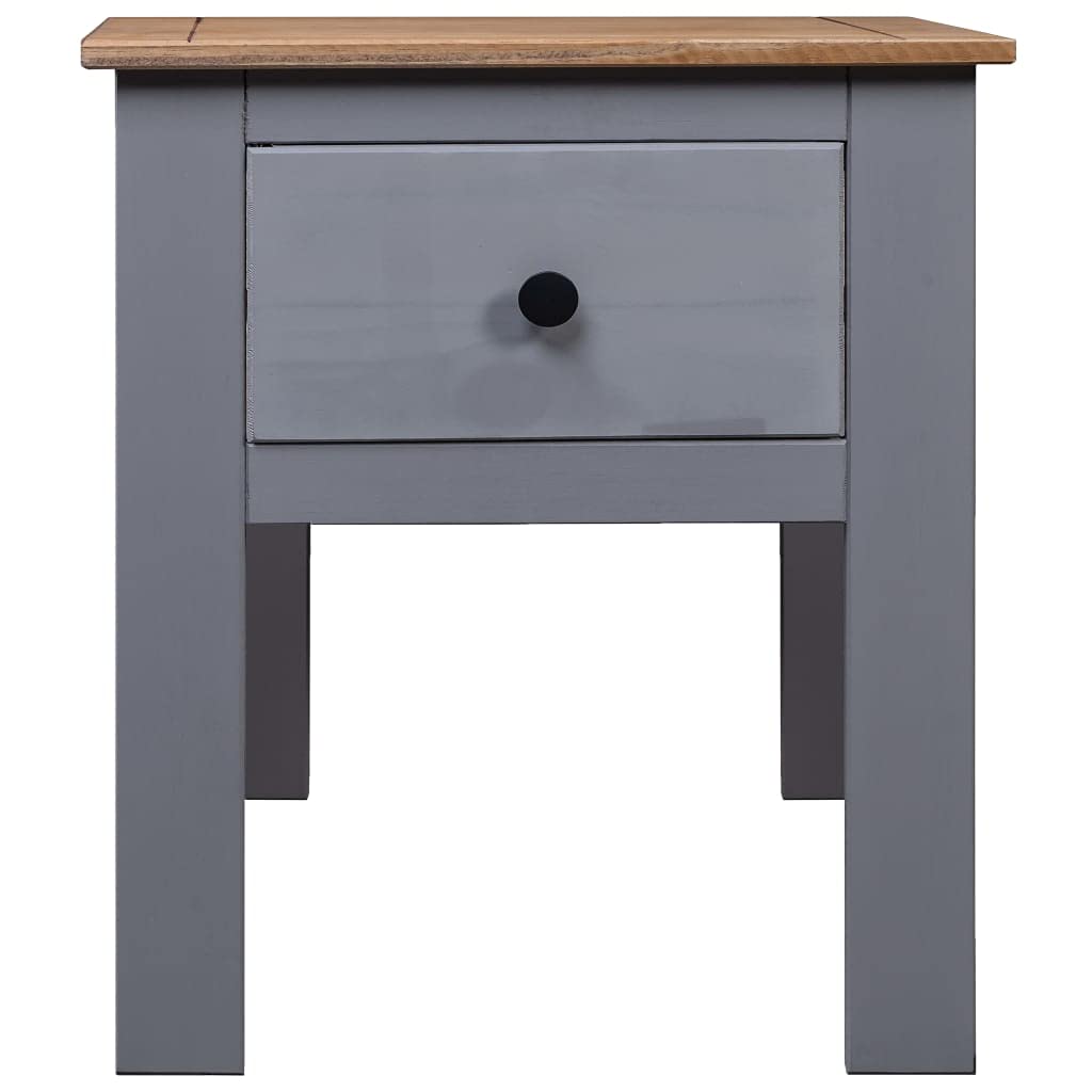 vidaXL Modern Farmhouse Bedside Cabinet in Gray - Solid Pinewood Nightstand with Drawer - Enhance Bedroom and Living Room Decor