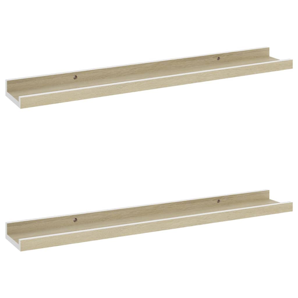 vidaXL Set of 2 Wall Shelves, Modern-Style Décor with Durable MDF Construction, 23.6"x3.5"x1.2", White and Sonoma Oak, Assembly Required