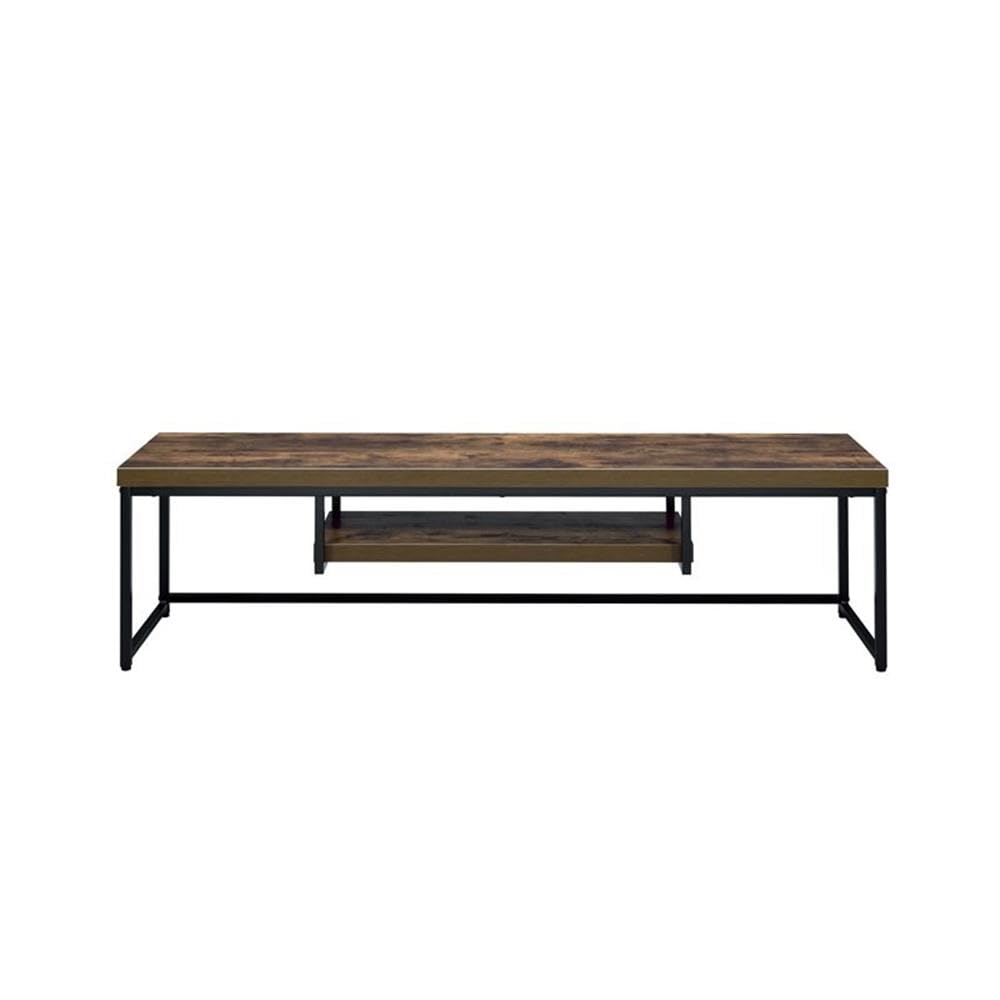 Acme Bob Wooden TV Stand with Underneath Shelf in Weathered Oak and Black