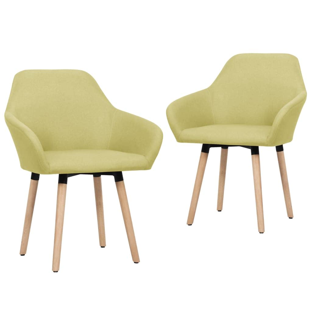 vidaXL Dining Chairs in Elegant Green Fabric with Solid Wood Legs, Ergonomic Design, Thickly Padded Seat for Optimal Comfort, Durable and Stable – Set of 2