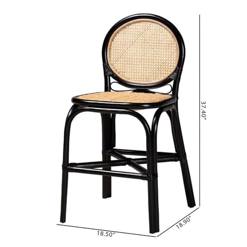 Bali & pari Ayana Mid-Century Modern Two-Tone Black and Natural Brown Rattan Counter Stool