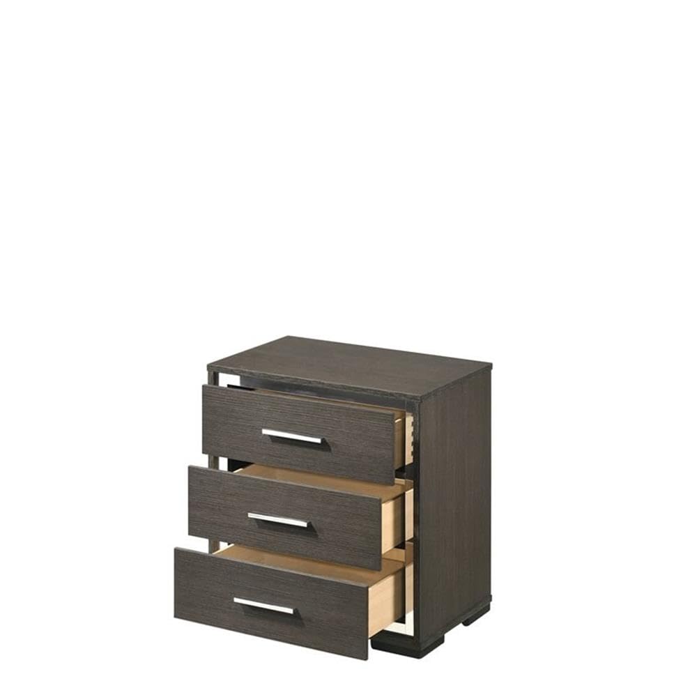 Acme Escher 3-Drawer Wooden Nightstand With Usb Dock In Gray Oak
